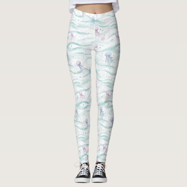Calming Jellyfish Ocean Pattern Leggings (Front)