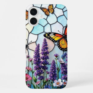 Calming Lavander and Butterflies Stained Glass iPhone 16 Plus Case