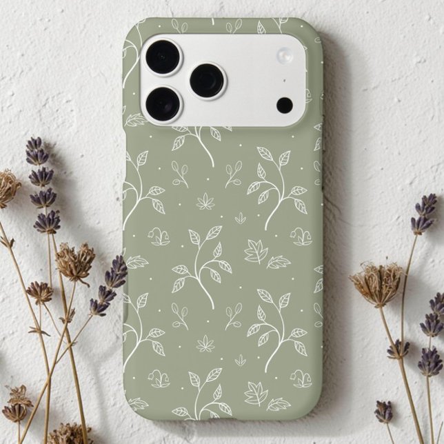 Calming Olive Green Leafy Floral Pattern Case-Mate iPhone Case (Creator Uploaded)