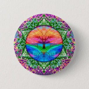 Calming Tree of Life in Rainbow Colours 2 Inch Round Button