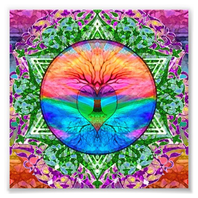 Calming Tree of Life in Rainbow Colours Photo Print (Front)