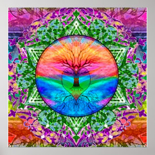 Calming Tree of Life in Rainbow Colours Poster