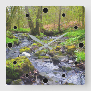 Calming Woodland Stream Square Wall Clock
