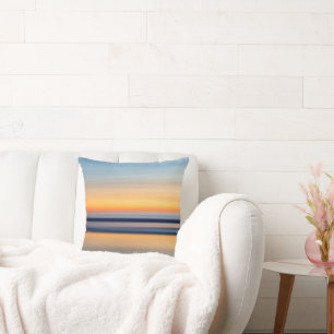 Calming Zen Blue Orange Abstract Beach Sunset Throw Pillow