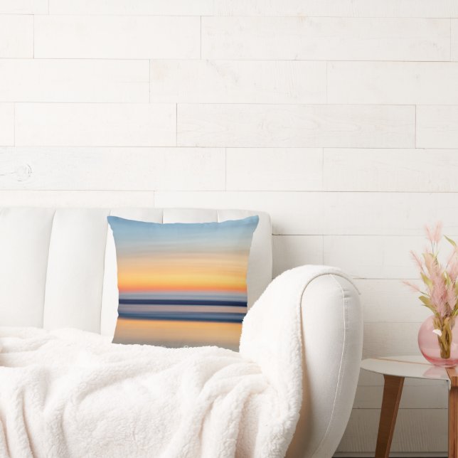 Calming Zen Blue Orange Abstract Beach Sunset Throw Pillow (Couch)