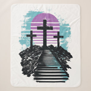Calvary Golgotha it is finished Modern Christian Sherpa Blanket