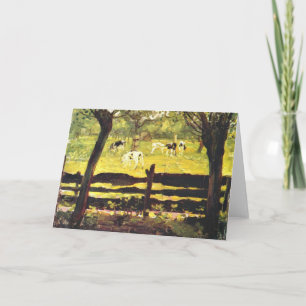 Calves in a Field bordered by Willow Trees, Card