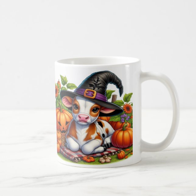 Calves In Witch Hats Surrounded By Pumpkins Coffee Mug (Right)