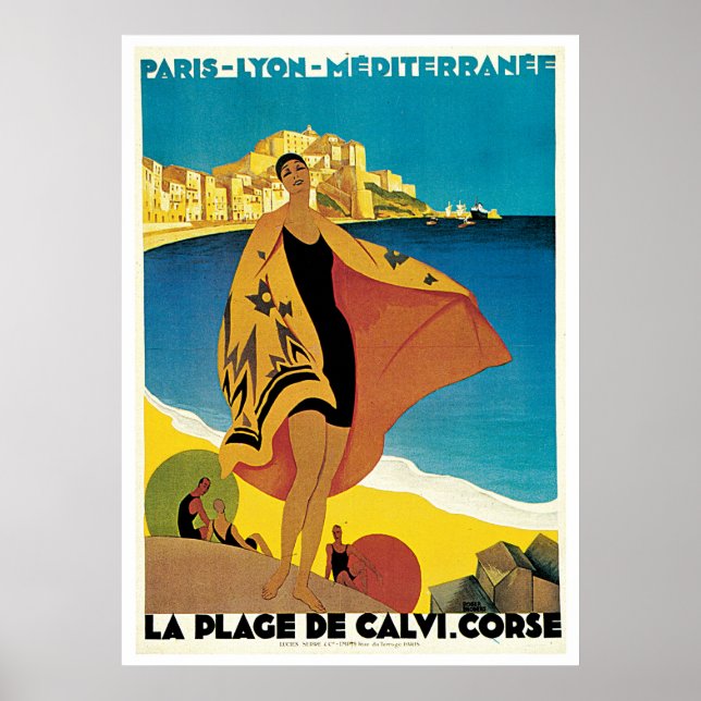 Calvi Beach, France vintage travel poster (Front)
