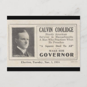 Calvin Coolidge for Governor Postcard