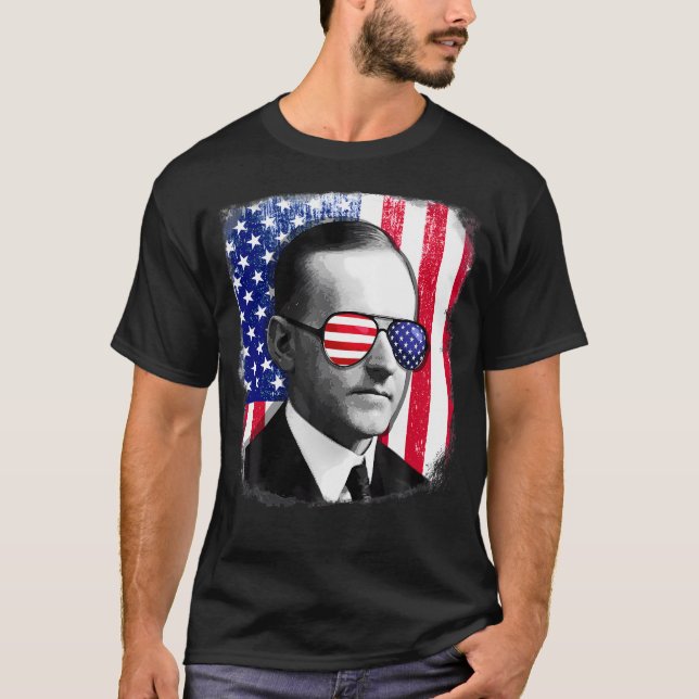 Calvin Coolidge Us Drapeau Tshirt 4E De (Devant)