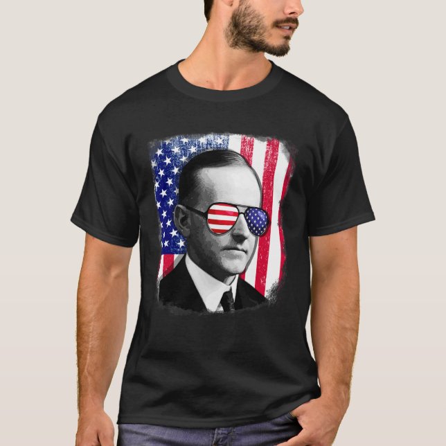 Calvin Coolidge Us Flag 4th Of July  T-Shirt (Front)
