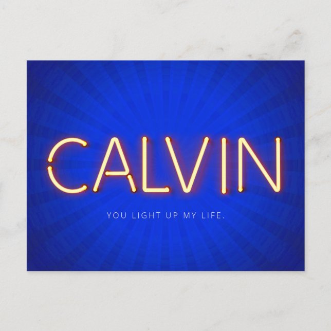 Calvin name in glowing neon lights postcard (Front)