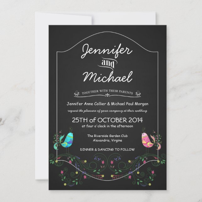 Calypso Love Birds Chalkboard Wedding Invitations (Front)