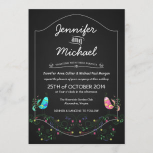 Calypso Love Birds Chalkboard Wedding Invitations