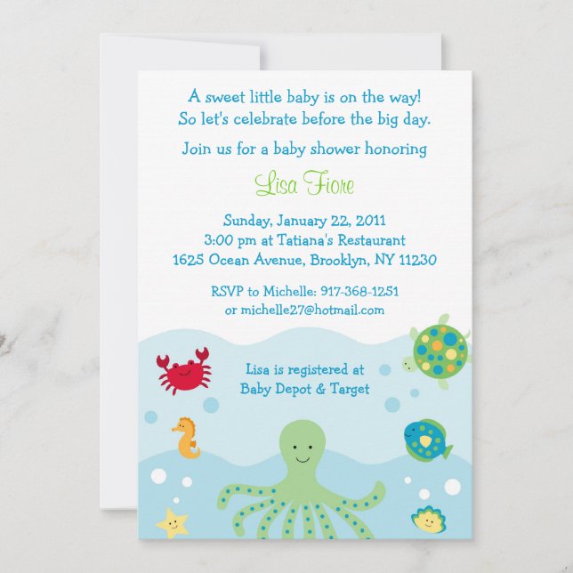 Calypso Sea Creature Ocean Baby Shower Invitations (Front)