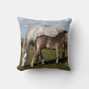 Camargue Horse Foal with Mother Throw Pillow