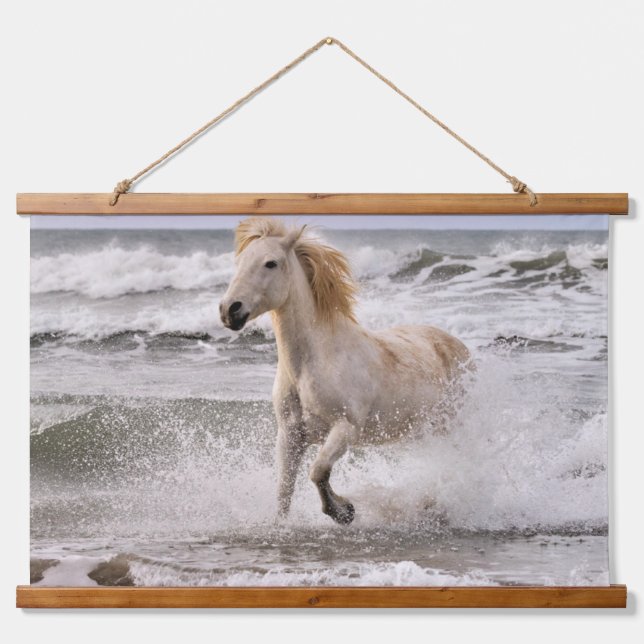 Camargue Horse Running out of Surf Hanging Tapestry (Front)