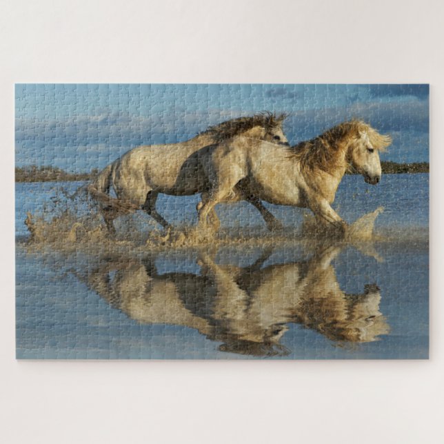 Camargue Horses and Reflection, Southern France Jigsaw Puzzle (Horizontal)