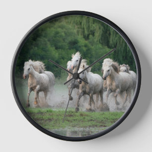 Camargue Horses Running in Water Clock