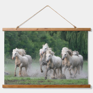 Camargue Horses Running in Water Hanging Tapestry