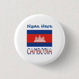 Cambodia and Cambodian Flag Blue Personalization  1 Inch Round Button