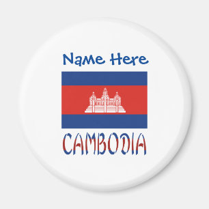 Cambodia and Cambodian Flag Blue Personalization  Magnet