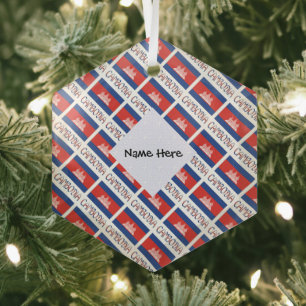 Cambodia and Cambodian Flag Tiled with Your Name Glass Ornament
