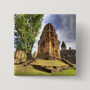 Cambodia, Angkor Wat. View of Bakong Temple. 2 Inch Square Button