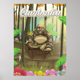 Cambodia Buddah vintage travel poster