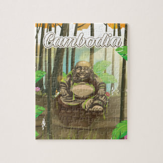Cambodia Buddah vintage travel poster Jigsaw Puzzle