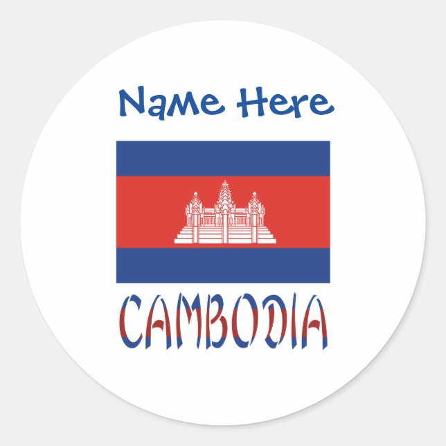 Cambodia Cambodian Flag Blue Personalization  Classic Round Sticker (Front)