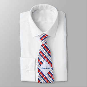 Cambodia Cambodian Flag Tiled Blue Personalization Tie