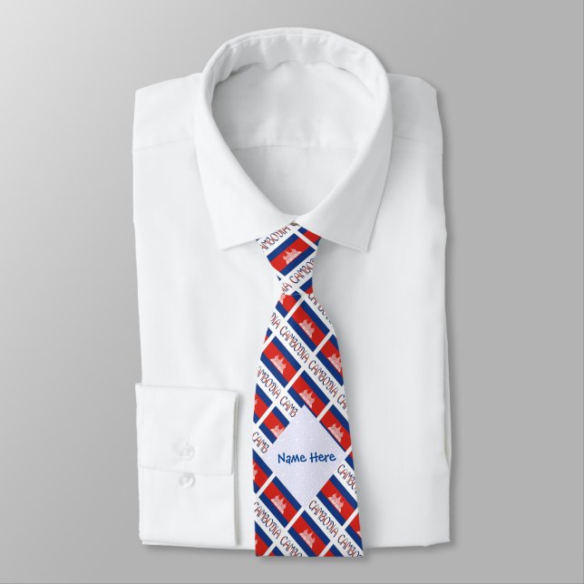 Cambodia Cambodian Flag Tiled Blue Personalization Tie (Tied)
