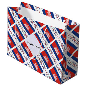 Cambodia Cambodian Flag Tiled Personalized Name Large Gift Bag