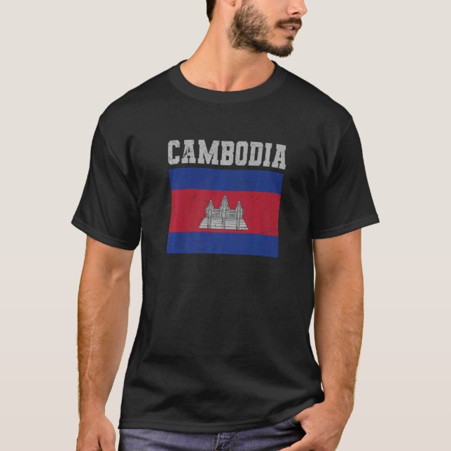 Cambodia  Cambodian Flag Vintage Sports Cambodian T-Shirt (Front)
