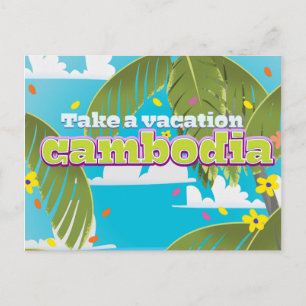 Cambodia cartoon travel poster art. postcard