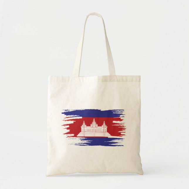 Cambodia Flag Brush Art Tote Bag (Front)