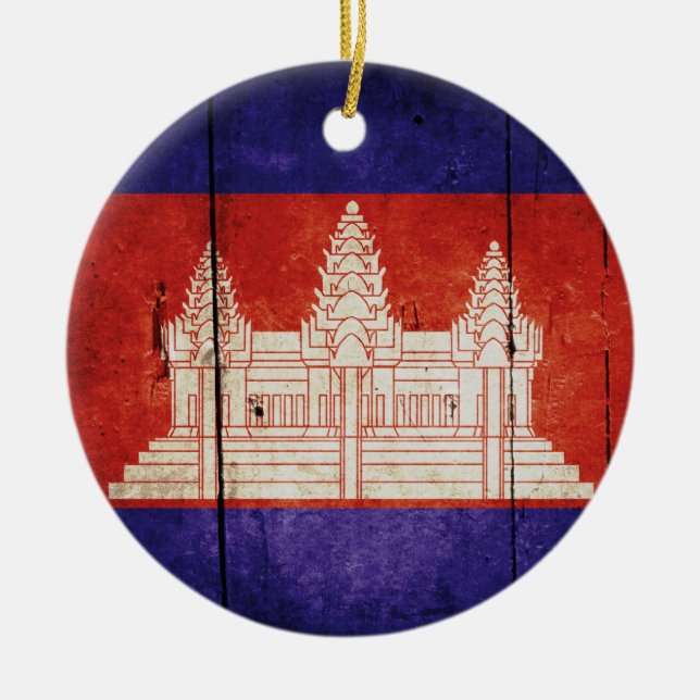 Cambodia Flag; Cambodian; Khmer Ceramic Ornament (Front)