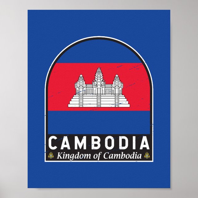 Cambodia Flag Emblem Distressed Vintage Poster (Front)