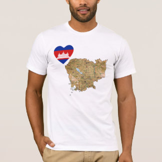 Cambodia Flag Heart and Map T-Shirt