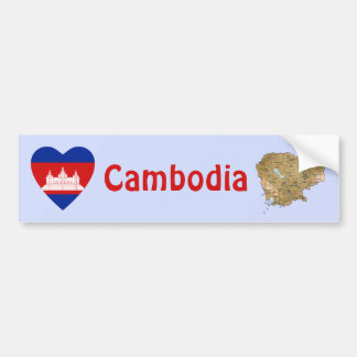 Cambodia Flag Heart + Map Bumper Sticker