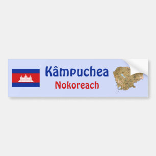 Cambodia Flag + Map Bumper Sticker