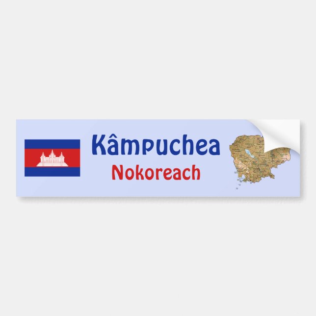 Cambodia Flag + Map Bumper Sticker (Front)