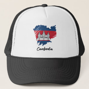 Cambodia Flag Map Trucker Hat
