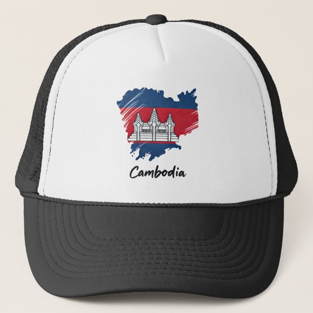 Cambodia Flag Map  Trucker Hat (Front)