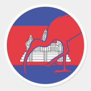 Cambodia Giant Ibis Cambodian National Animal Flag Classic Round Sticker