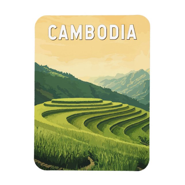 Cambodia Illustration Travel Art Vintage Magnet (Vertical)