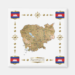 Cambodia Map + Flags Magnet