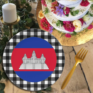 Cambodia Plate, buffalo plaid & Cambodian Flag Paper Plate